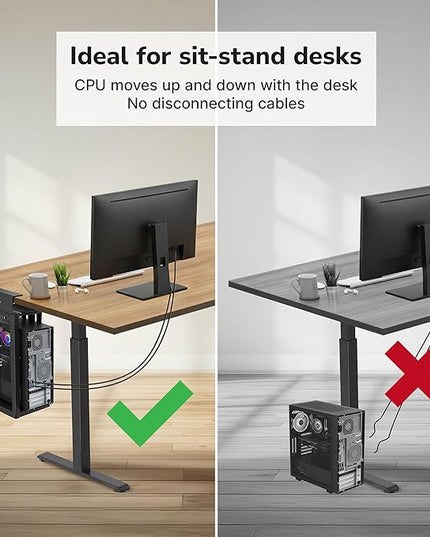 Mount-It! Under Desk PC Mount for Standing Desk, Heavy-Duty Clamp-On CPU Holder, Adjustable Computer Tower Mount for Desk, No-Drill, 66 lb Capacity, Fits Mid & Full Towers