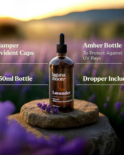 Lagunamoon Lavender Essential Oil - Pure Essential Oils for Diffusers, Humidifiers, Aromatherapy, Cars, Yoga, Home Essentials - Relaxing Fragrance Scents for Fresheners and Candle Making (150ml)