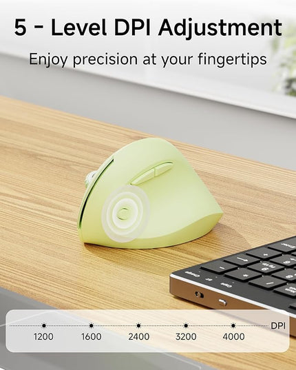 Q7 Vertical Ergonomic Mouse, Wireless Bluetooth Mouse (BT5.0/3.0+2.4G), 5-Level Adjustable DPI up to 4000, Quiet clicks, Multi Devices Computer Mouse for Laptop/PC/Mac-Green