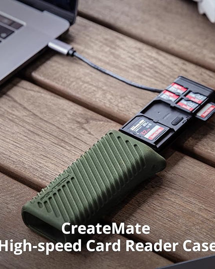 PGYTECH CreateMate High-Speed SD Card Reader USB 3.1 Type-C SD/TF/Nano Card Carrying Case, 2-in-1 SD 4.0 Card Reader Adapter for Cameras, Smartphones, Drones, Action Cameras(Green, for SD/Micro SD)