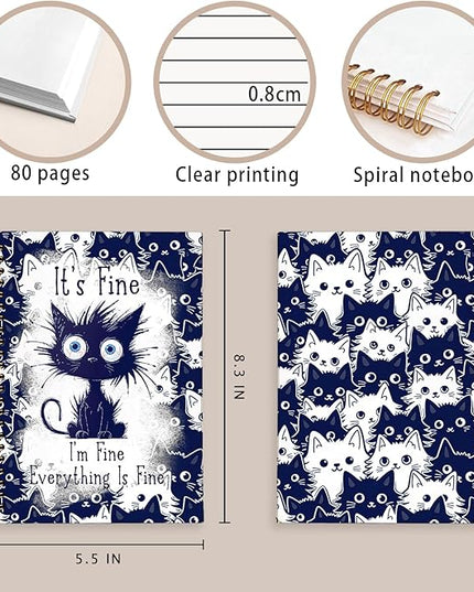 LIANGW Navy Blue Cat Journal Notebook for Teen Girls & Women, Funny Gifts for People Who Love Cats, Cat Lover Gifts for Women Men, Cute Notebooks for School Supplies, cat notepad 5.5x8.3 Inch