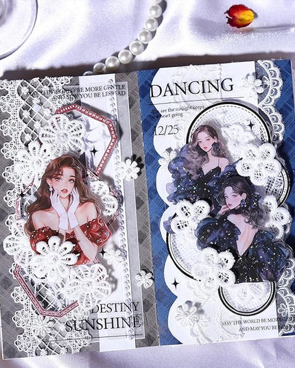 AuriicLeaf Elegant Girl PET Sticker Set, 120PCS Vintage Fashion Girl Stickers with Silver Accents for Scrapbooking Journaling DIY Crafts Art Supplies