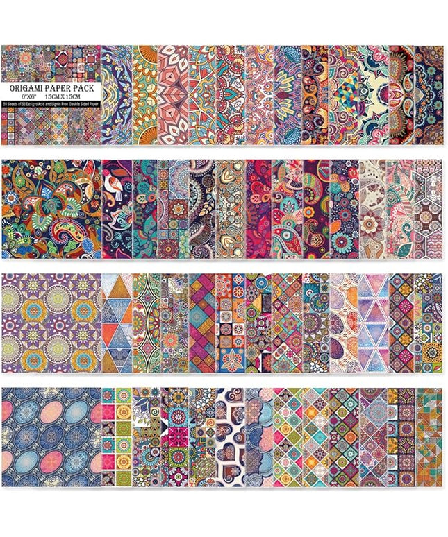 Origami Paper Kit 50 Sheets 70GSM 6 Inch Square Double Sided Color 50 Vivid Japanese Washi Chiyo Colors for Hand Crafts Origami Paper Arts Creativity.Ethnic Style