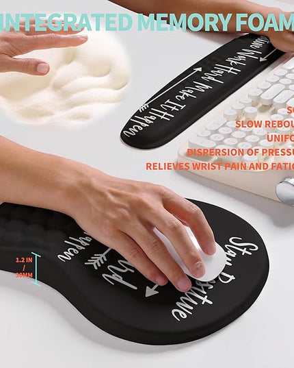 2-in-1 Ergonomic Set, Wave Rise Keyboard Wrist Rest and Massage Bulge Slope Mouse Pad Wrist Support, Cushion Memory Foam Integrated to Relieve Wrist Pain, Stay Positive