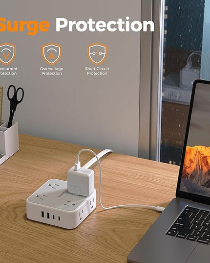 TESSAN Surge Protector Power Strip, 5 FT Extension Cord with Multiple Outlets Flat Plug, 4 USB (2 USB C) and 8 AC Outlets, 900 Joules Protection, Wall Mount Charging Station for Home, Office, Dorm