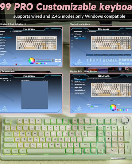 SOLAKAKA KI99 Pro Wireless Mechanical Keyboard Quiet Switch,Hot Swappable Pre-Lubed Switches Silent Keyboard with RGB Backlit,Gasket Structure Computer Gaming Keyboards(GreenWhite, Silent Switch)
