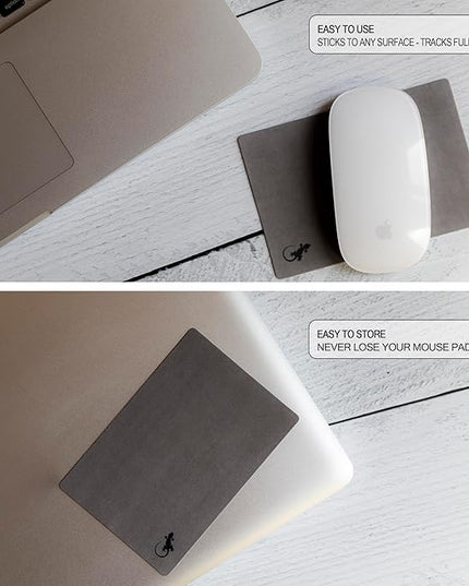 Mouse Pad Adhesive Bottom - Sticks to Any Surface - Portable - Webcam Covers and Screen Cleaner Included (2 x Gray)