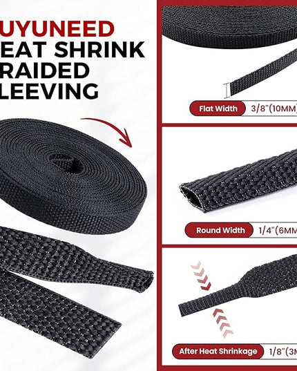 Heat Shrink Wire Loom 2:1 Shrinkable Braided Cable Sleeve 1/4 Inch ID-46ft Abrasion Protection Flexibility Fabric Wiring Harness Cover Sheath