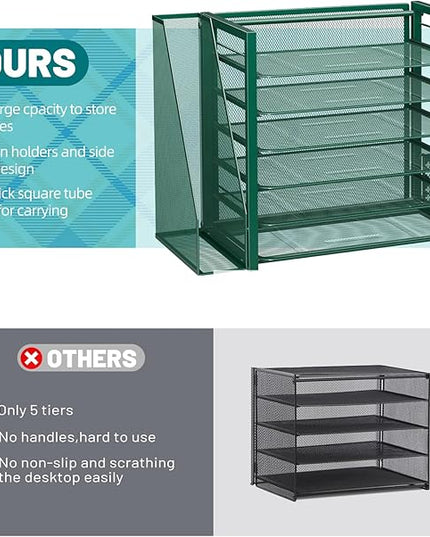 Simple Trending 6 Tier Desk File Organizer, Paper Letter Tray Organizer with File Holder and Pen Container, Green