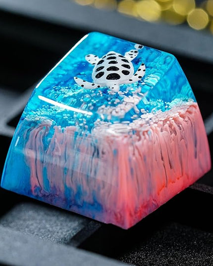 Sea Turtle Artisan Keycap Hot Pink and Blue R1 SA Profile Custom Sea Creatures Keycaps 1U ESC Handmade Gaming Resin Key Cap Cherry MX Switch Compatible Mechanical Keyboard Turtle Lover Gift