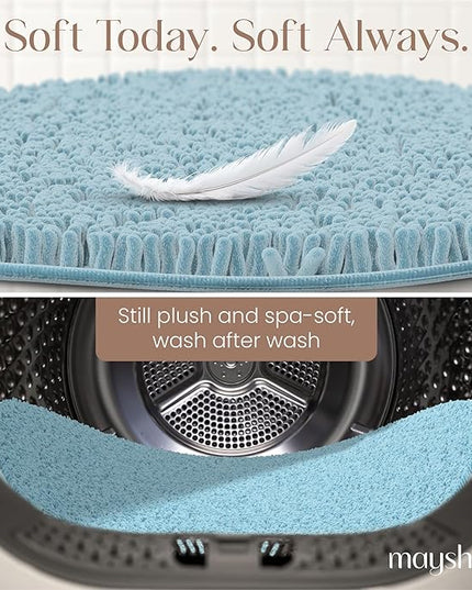 MAYSHINE Round Area Rug Set for Bathroom | Soft Plush Chenille Bath Mat, Water Absorbent Non-Slip Bathroom Rug | Washable Shag Carpet for Shower, Bedroom, or Home Décor | 48"x48" (Round) | Spa Blue'
