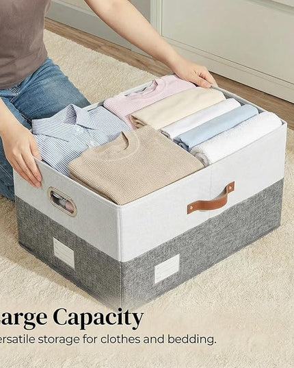 PRANDOM Storage Bins with Lids [3-Pack] Linen Fabric Foldable Storage Boxes Organizer Containers Baskets Cube with Cover Grey&White (23.4X15.9X11.4)