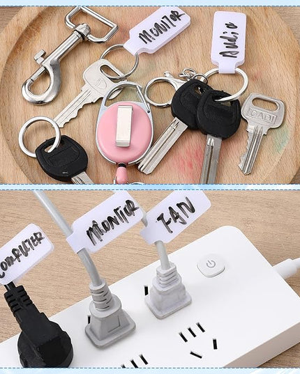 60 Pcs Cable Labels, White Nylon Self-Adhesive Wire Labels, Writable Reusable Cord Tags Electrical Panel Label Cables Markers for Electronics Computer Management and Identification, Home, Office