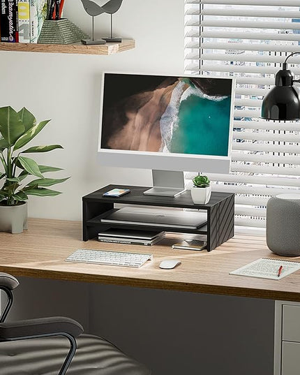 FITUEYES Monitor Stand - 2 Tier Computer Monitor Riser Shelf, Wood Desktop Stand for Laptop Computer Screen, Desk Organization, Office Supplies