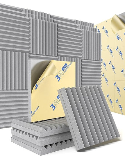 48 Pack Sound Proof Foam Panels for Wall with Self Adhesive, 1" X 12" X 12" High Density Acoustic Panels Sound Absorbing Quick-Recovery, Wedges Soundproof Wall Panels for Gaming & Studio Decor - Gray