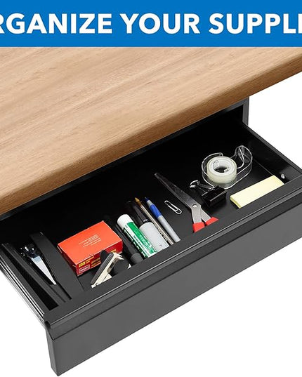 Mount-It! Under Desk Pull-Out Drawer Kit with Smooth Sliding Track | Office Storage Organizer | Mounts to Desktops Tables and Workbenches Over 0.71 Inches Thick | Matte Black