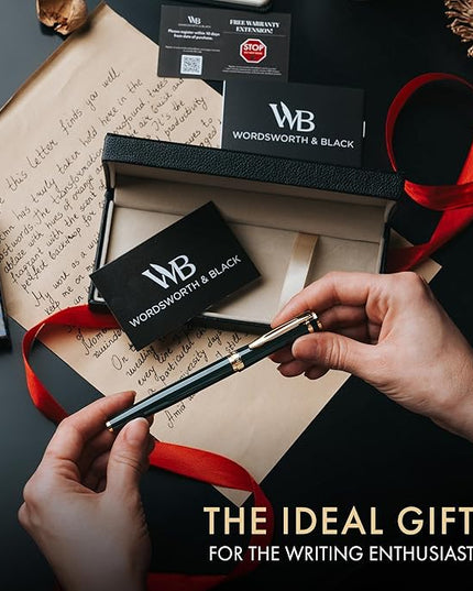 Wordsworth & Black Fountain Pen Set, 18K Gilded Broad Nib, Includes 24 Pack Ink Cartridges, Ink Refill Converter & Gift Box, Gold Finish, Calligraphy, [Racing Green], Perfect for Men & Women
