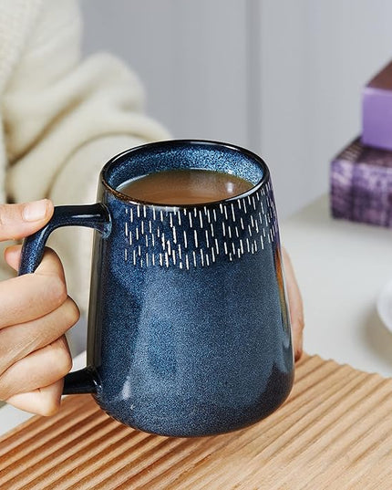 HYTYSKAR 24 OZ Extra Large Ceramic Coffee Mug, Jumbo Coffee Mugs, Big Tea Cups with a Large Handle for Office and Home, Microwave and Dishwasher Safe (24 OZ Star Blue)