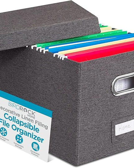 Internet's Best Collapsible File Storage Organizer | Decorative Linen Filing & Storage Office Box | Letter/Legal | Grey