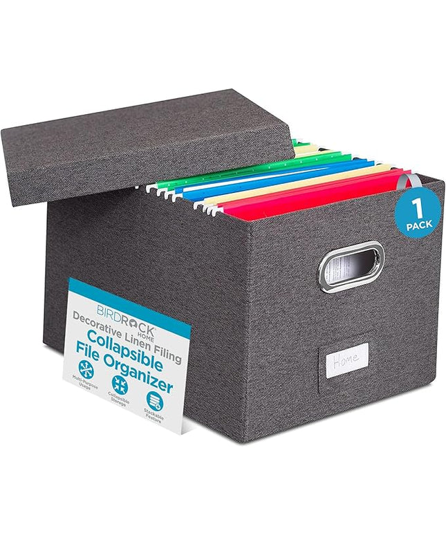Internet's Best Collapsible File Storage Organizer | Decorative Linen Filing & Storage Office Box | Letter/Legal | Grey