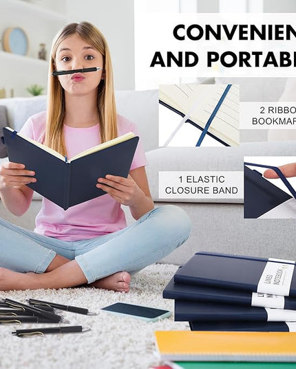 Aodaer 30 Set Lined Notebook Journals with Pens A5 Notebooks 100 GSM College Ruled Hardcover Notebook PU Leather Notepad with Pen Holder for Office School, 5.7 x 8.3 Inches, Navy Blue