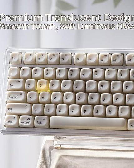 OHY XVX White Keycaps, MOA Profile Keycap Set, Minimalist Mac Style, Custom Cute Ceramic-Textured Keycaps for MX Switches Mechanical Keyboard-White Chocolate