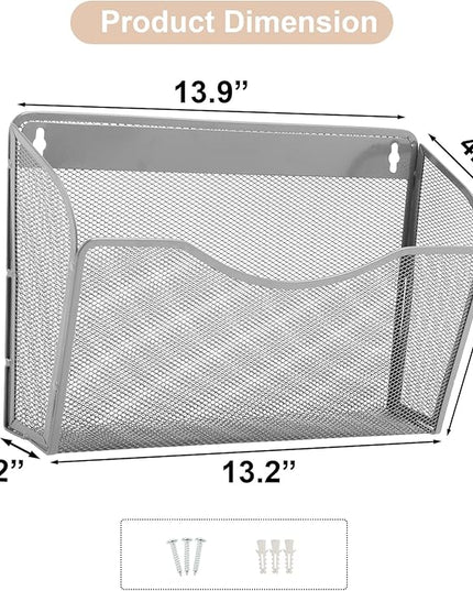 EASEPRES 3 Single Pocket Mesh Hanging File Organizer, Vertical Wall Mounted Magazine File Holder, Mount Basket Mail Paper Document Folder Organizing for Office, Home and School, Gray