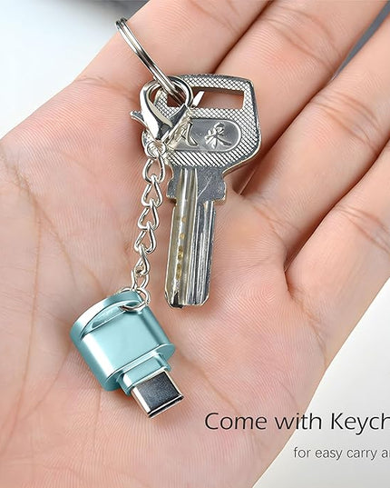 USB C Micro SD Card Reader for Android Phone, Camera, Laptop with Keychain, Mini Metal Type-C Card Reader (Bule)