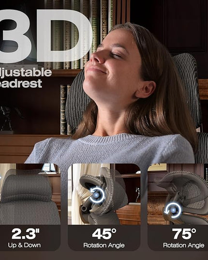 ELABEST X100 Ergonomic Office Chair with Footrest, Big and Tall Home Desk Chair with 5D Flip-Up Arms, Adjustable 3D Lumbar Support,High Back Rolling Computer Chair, Swivel Mesh Chairs (Library Oak)
