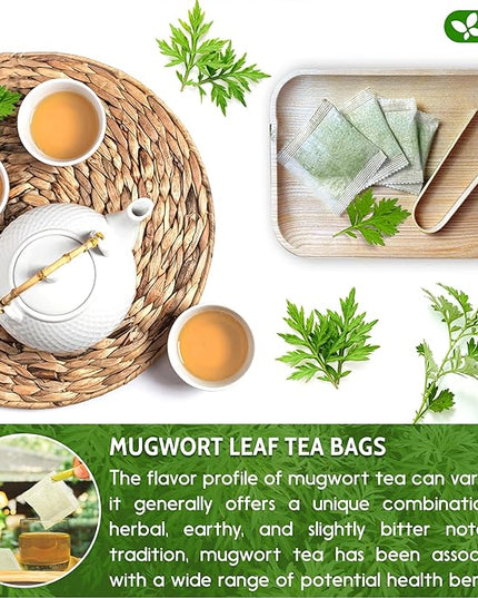 FreshDrinkUS, Premium 90 Mugwort Leaf Tea Bags, 100% Natural and Pure Mugwort Leaves. No Sugar, No Caffeine, No Gluten, Vegan.