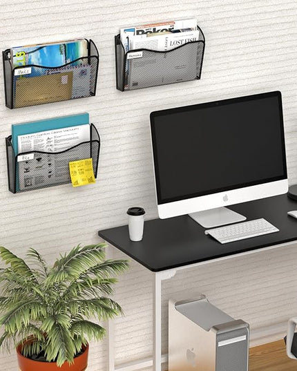 Wall File Organizer, Mesh Hanging File Organizer, Home Office Organization and Storage, 6 Single Pockets Document Magazine Rack