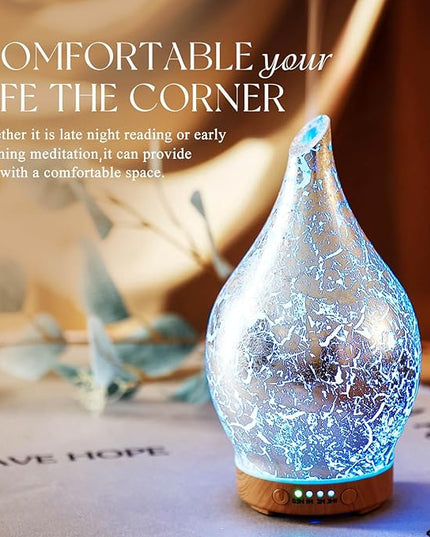 Porseme Essential Oil Diffuser Glass Aromatherapy Ultrasonic Humidifier, Air Refresh Auto Shut-Off, Timer Setting, BPA Free for Home Hotel Yoga Leisure SPA Gift 150ml Last 6H