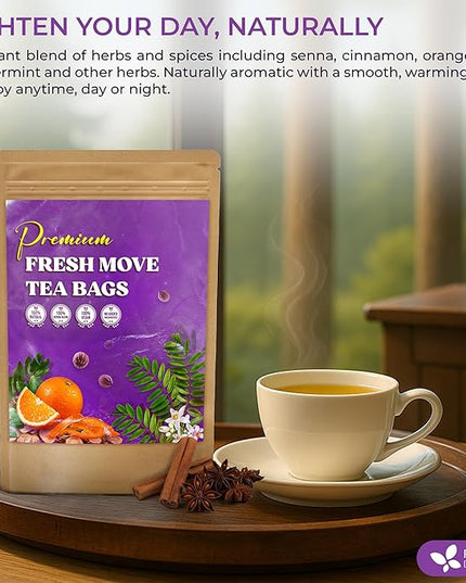 FreshDrinkUS, Fresh Move Tea – 40 Tea Bags - Herbal Tea Blend with Senna Leaves, Cinnamon, Orange Peel, Ginger & More – Caffeine-Free, Natural Ingredients – Smooth Flavor for Everyday Enjoyment