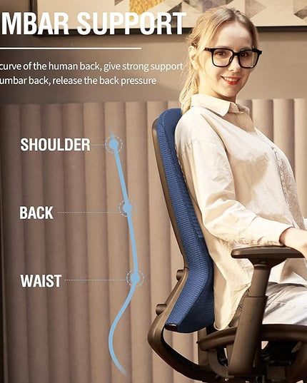 ELABEST Mesh Office Chair,Ergonomic Computer Desk Chair,Sturdy Task Chair- Adjustable Lumbar Support & Armrests,Tilt Function,Comfort Wide Seat,Swivel Home Office Chair (Blue)