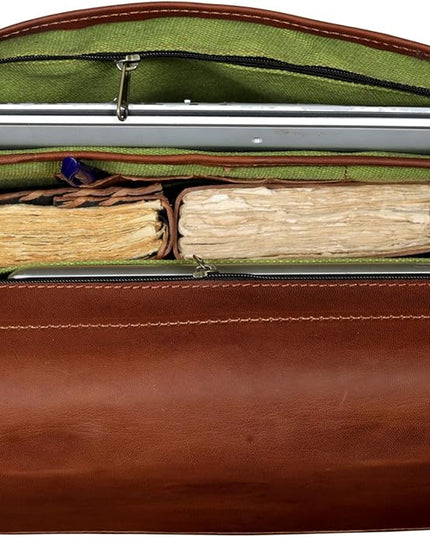 18 Inch Buffalo Leather Laptop Briefcase for Men Vintage Handmade Leather Messenger Bag for Work, Travel & Business – Rustic Brown Full Grain” Best Computer Satchel School distressed Bag