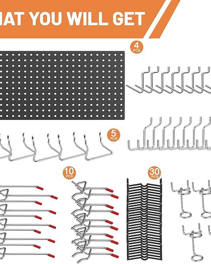 Ultrawall 4 Pack Metal Peg Board Panels with Hooks, Pegboard Wall Tool Organizer for Garage, 84pcs Peg Board with Accessories, 24"X12"