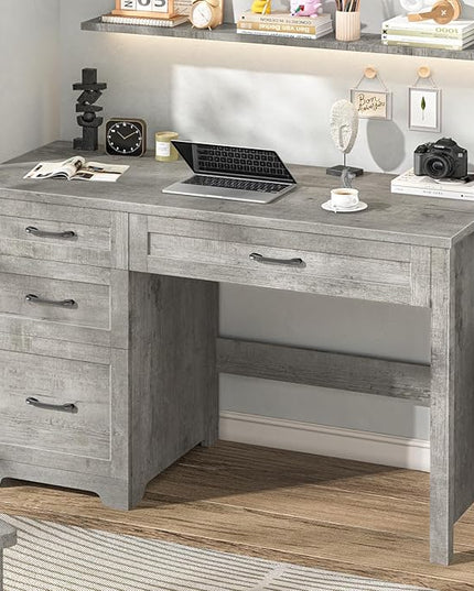 Vabches Farmhouse 47" Executive Desk with File Drawer, Workstation for Home Office, Study, Writing,Wood Computer Desk with 3 Storage Drawers .(Grey)