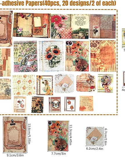 Esweny 100 PCS Vintage Ephemera Pack Journaling Scrapbooking Supplies Scrapbook Sticker Paper Kit for Junk Journal Planners Collage Craft Notebooks Decoupage Album (Sunflower)