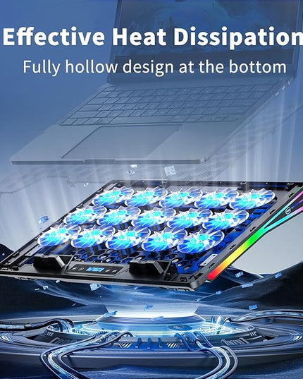 KeiBn Laptop Cooling Pad, Gaming Laptop Fan Cooling Pad with 15 Quiet Fans, RGB Laptop Cooler for 10-17.3 Inch, 4 Height Stands, 2 USB Ports - Blue