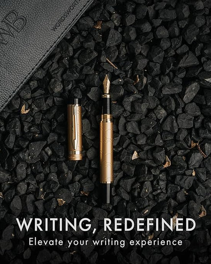 Wordsworth & Black Primori Fountain Pen Set [Stunning Gold]; Medium Nib, Gift Case, 24 Ink Cartridges, Refill Converter, Manual; Journaling, Calligraphy, Smooth Writing Pens; Left and Right Handed