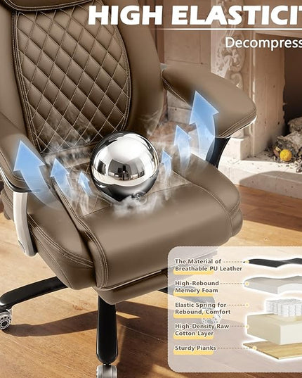 600LBS Reclining Heavy Duty Office Chair with Foot Rest, Big and Tall Office Chair with Pocket Spring Cushion, Large High Back with Adjustable Lumbar Support,Dual Rubber Wheel