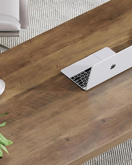 IBF 60” Rustic Computer Desk, Modern Wood Metal Home Office Desk, Farmhouse Work Desk for Writing Study in Bedroom, Minimalist Laptop Executive Workstation Computer Gaming Table, Rustic Oak, 60 in