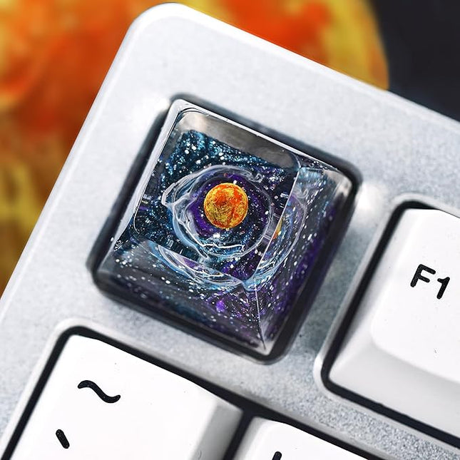 Sun Solar System Planet Celestial Artisan Keycap R1 SA Profile Custom Galaxy Universe Keycaps 1U ESC Handmade Gaming Resin Key Cap Cherry MX Switch Compatible Mechanical Keyboard Space Lover Gift