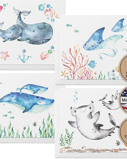 Twigs Paper - Assorted Ocean Animals Greeting Cards - Stationery Cards with Envelopes - Thank You Card - Blank Note Cards - Greeting Cards for All Occasions - Made in USA (5.5 x 4.25, Set of 12)