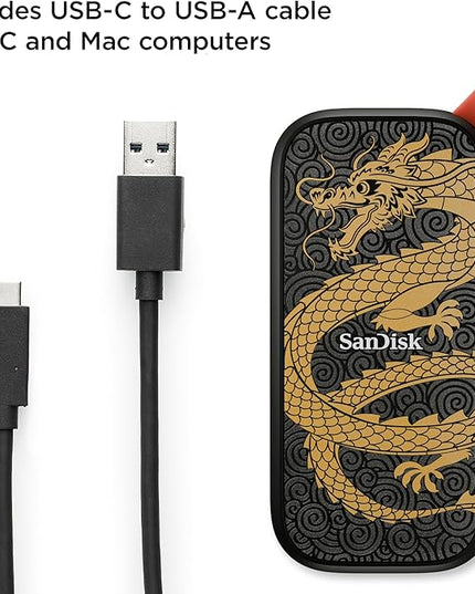 SanDisk 1TB Portable SSD, Dragon Edition - Up to 800MB/s, USB-C, USB 3.2 Gen 2, Updated Firmware - External Solid State Drive - ‎SDSSDE30-1T00-GD25