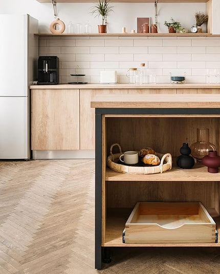 Menkxi 2 Set Pull out Tray Cabinet Organizer Wooden Pull Drawers storage Slide out Pantry Shelf for Base Cabinet Kitchen Gentle Close Fully Assembled Accessories(Wood Color,15'' X 21'' X 3'')