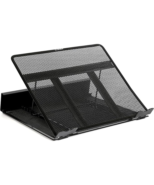 DESIGNA Metal Mesh Ventilated Adjustable Laptop Stands Computer Notebook Holder Stand Riser Compatible with Apple MacBook Air Pro Dell XPS HP Samsung Lenovo More Laptops up to 19"- Black