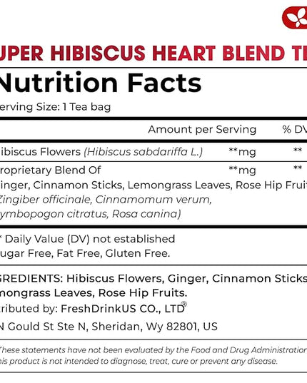 FreshDrinkUS, 60 Tea Bags Super Hibiscus Heart Blend– Herbal Tea with Hibiscus Flower, Ginger, Cinnamon Stick, Lemongrass & Rose Hip – Naturally Caffeine-Free, Sugar-Free, Vegan