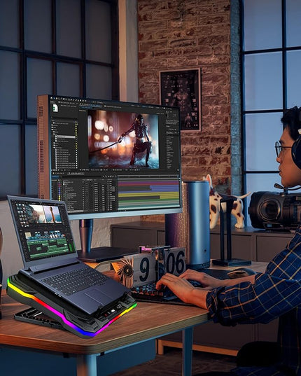AICHESON Gaming Laptop Cooling Pad with Full RGB Lights, Powerful Cooler Fan Stand for 15-19 inch Gamer Heavy Duty Laptops and PC Computers