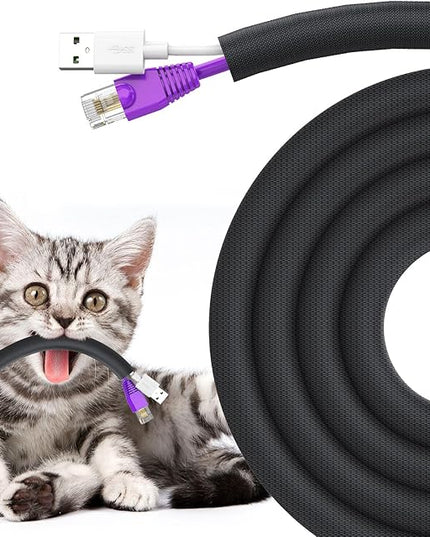 UOMTFAI Dog and Cat Cord Protector 10ft - 3/8inch, Flexible Cable Sleeve for Easy Cord Management, Protects Cables from Pets Chewing, Ideal for USB, Power, Audio and Video Cords - Black